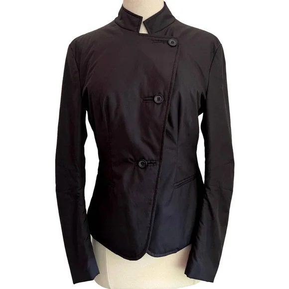 Armani Collezioni Black Asymmetric Close Blazer Jacket Italian Size 40 US 4 EUC - Picture 1 of 9